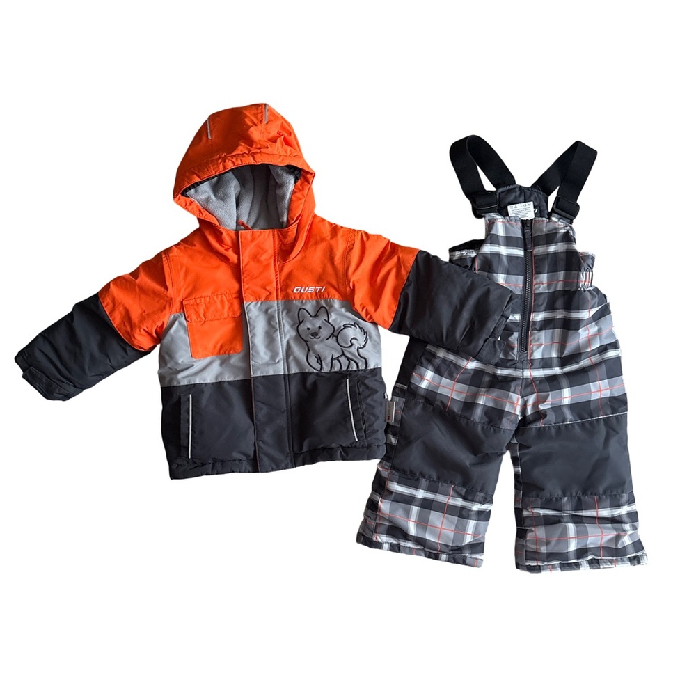 Orange and Black Kids Winter Jacket and Overalls Set